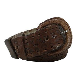 Vintage Brown Leather Tooled Western Cowboy Belt Size L? Handmade Woven Lined